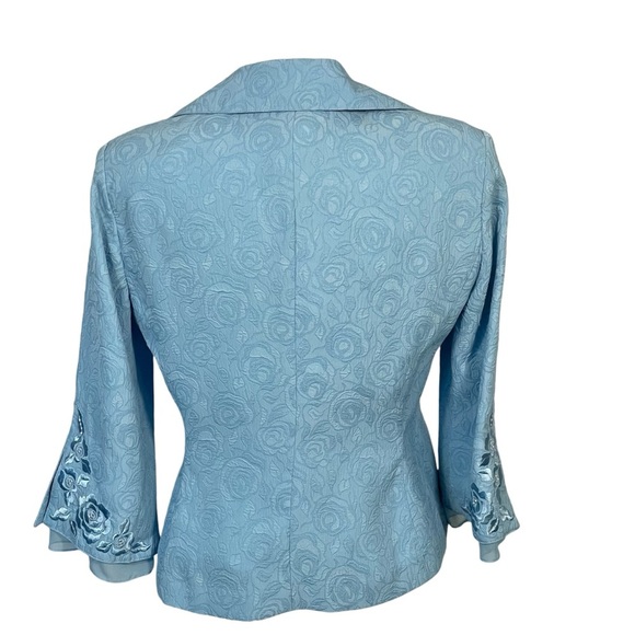 Plaza South Vintage Blue Floral Embroidered Accent Dressy Blazer Jacket Sz 6 - Picture 6 of 11